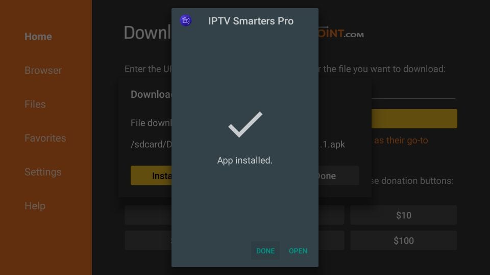 IPTV Smarters installation screenshot step 7 for Fire TV for Dream 4K IPTV device, app, sport or regional guidance