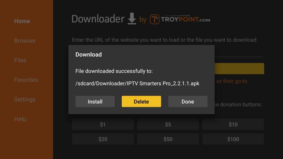 IPTV Smarters installation screenshot step 8 for Fire TV for Dream 4K IPTV device, app, sport or regional guidance