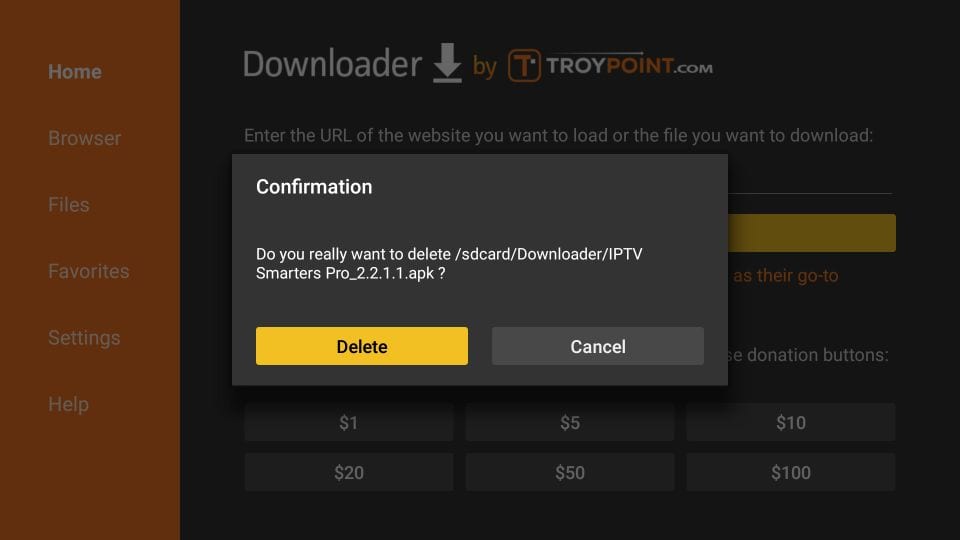 IPTV Smarters installation screenshot step 9 for Fire TV for Dream 4K IPTV device, app, sport or regional guidance