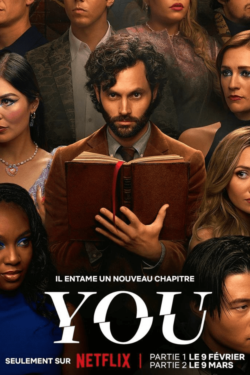 You poster artwork with a man reading a book among other characters