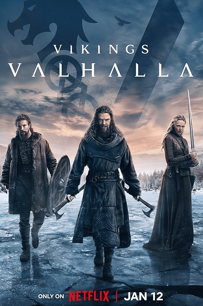 Vikings: Valhalla poster artwork with three figures in a snowy landscape