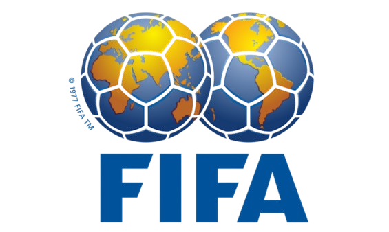FIFA blue wordmark below two illustrated football globes