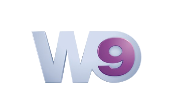 W9 white and purple wordmark