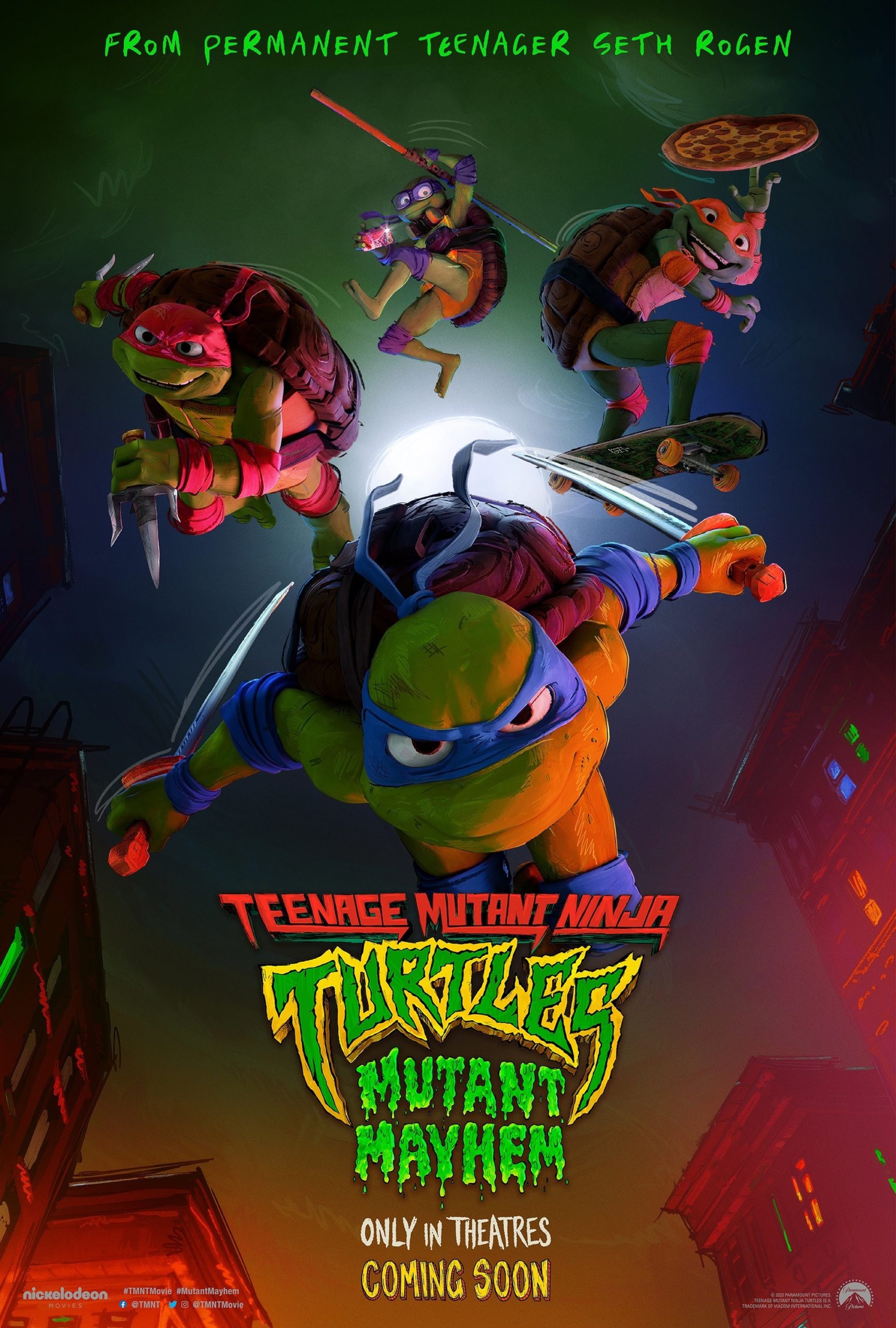 Teenage Mutant Ninja Turtles: Mutant Mayhem animated poster artwork with the four turtles